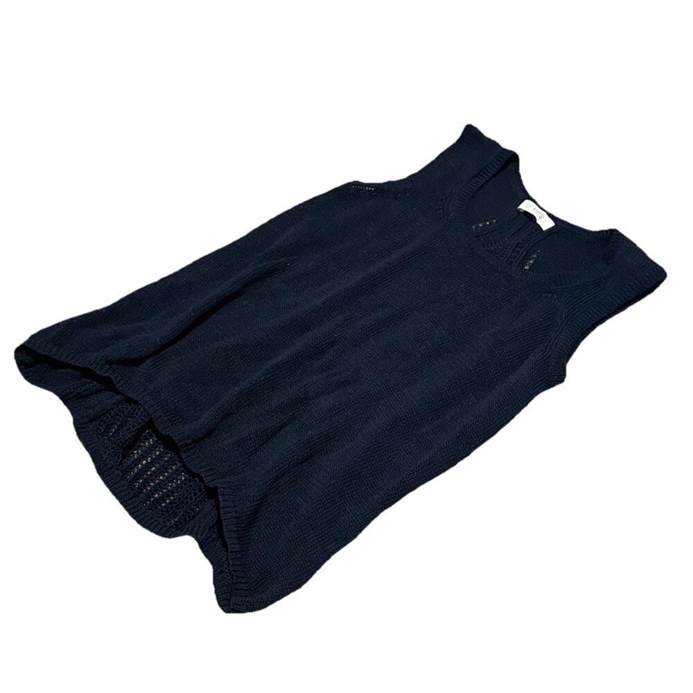 Kinross Cashmere $240 Cable Knit Top Sweater Black Small Tank Sleeveless Cotton
